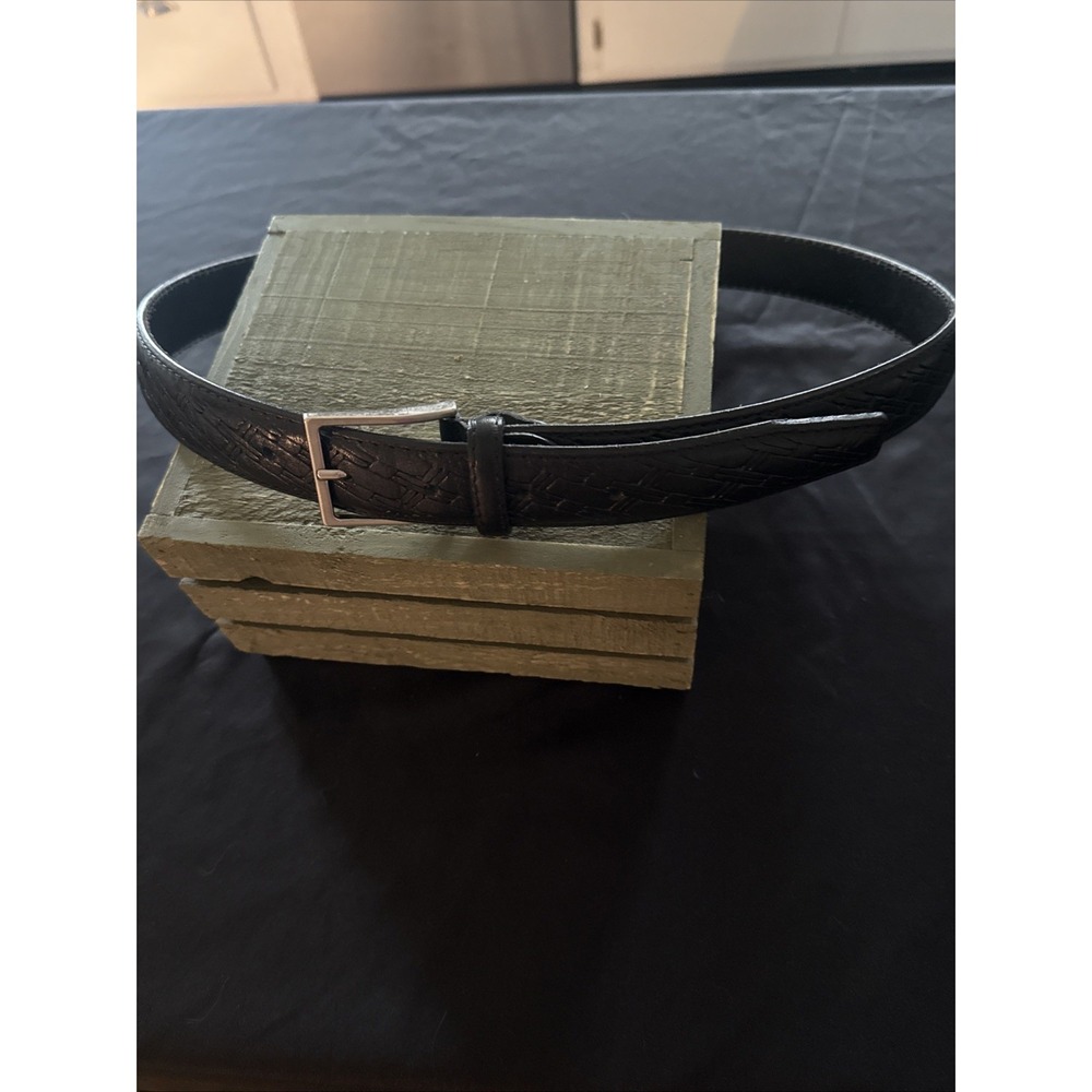 Luca Verruso Vera Pelle Genuine Leather Made In Italy Black Textured Belt